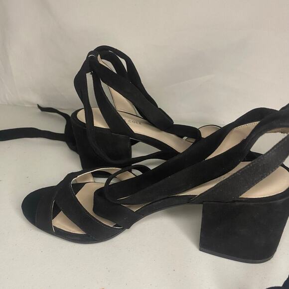 NEW Kenneth Cole Victoria Dressy Open Toe Strappy Black Suede Heel Sandals 10 - Picture 10 of 16
